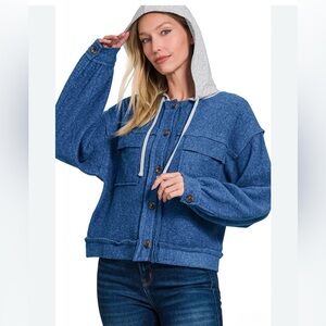 Zenana Brushed Hacci Shacket Hoodie S M L